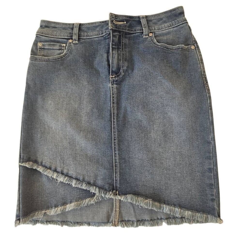 Inc International Concepts Womens Fray Trim Tulip Hem Denim Skirt Blue Size 2